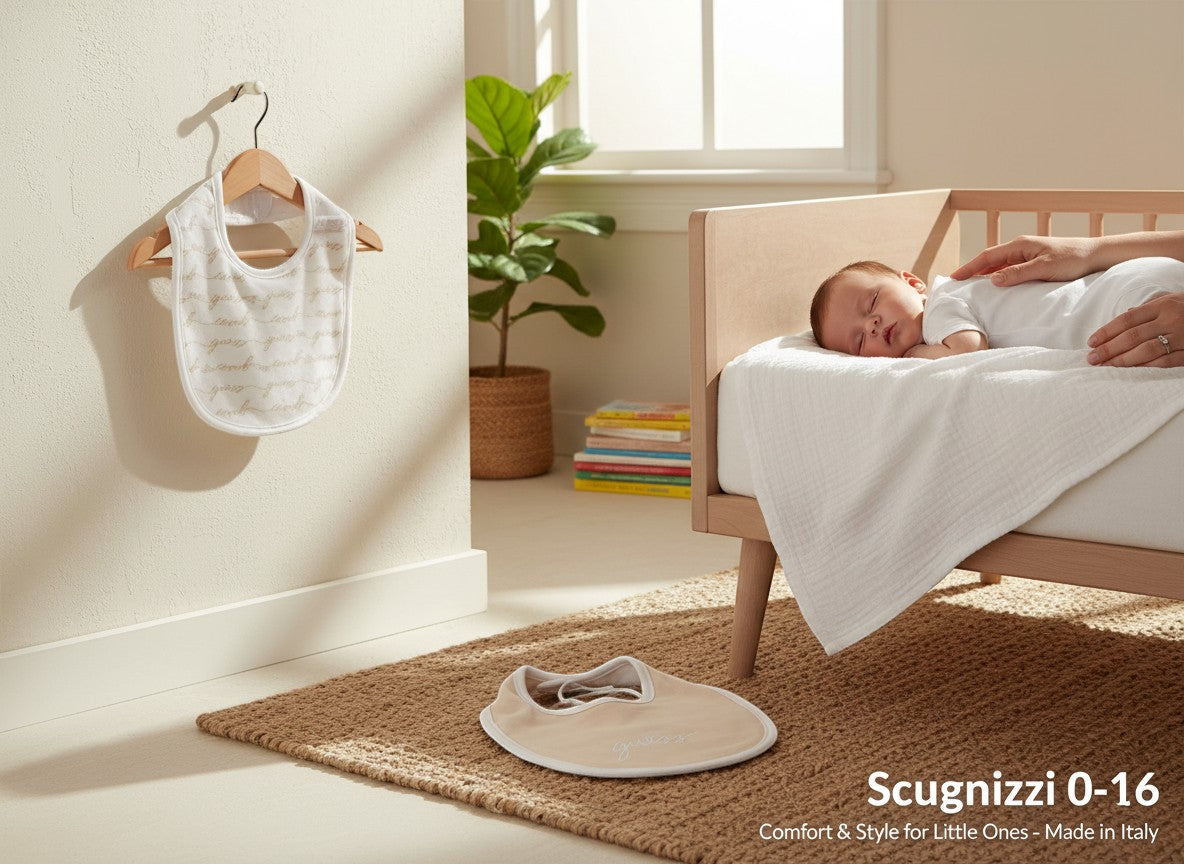 Set di 2 bavaglini Guess in cotone bianco e beige, uno con logo ricamato e l'altro con motivo all-over.