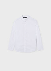 Camicia bianca Scugnizzi 0-16 a manica lunga in cotone con colletto alla coreana e bottoni frontali.