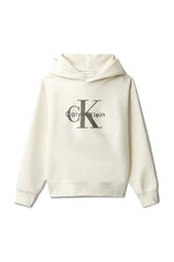 Felpa con cappuccio écru in cotone per bambini Scugnizzi 0-16 con logo Calvin Klein stampato sul davanti.