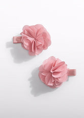 Set di 2 fermagli per capelli Scugnizzi 0-16 con fiori in chiffon rosa.