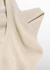 Scugnizzi 0-16 gilet color champagne in tessuto metallizzato con scollo americano e design senza maniche.