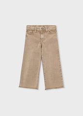 Jeans larghi color sabbia in denim di cotone per bambina, vita alta, fondo sfilacciato, Scugnizzi 0-16