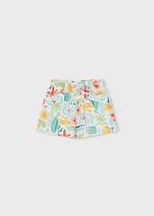 Scugnizzi 0-16 shorts da bambina con stampa tropicale multicolore, vita elasticizzata e tasche.