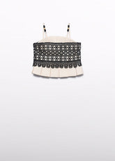 Top Scugnizzi 0-16 color crema con pizzo nero e dettagli plissettati, spalline con perline in legno.