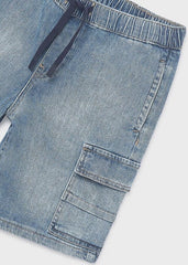 Scugnizzi 0-16 bermuda cargo in denim lavato con vita elasticizzata e coulisse, tasche laterali.