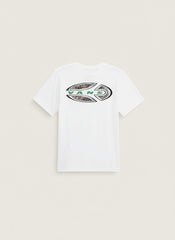 Scugnizzi 0-16 T-shirt bianca in cotone da uomo con logo Vans a contrasto verde e grigio sul petto.