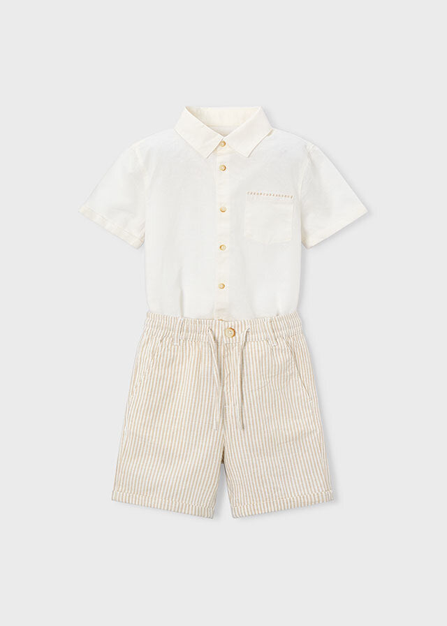 Mayoral Set bermuda lino elegante bambino avena riga – vista 4