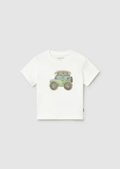 Mayoral T-shirt a manica corta applicazione bambino baby panna-macc