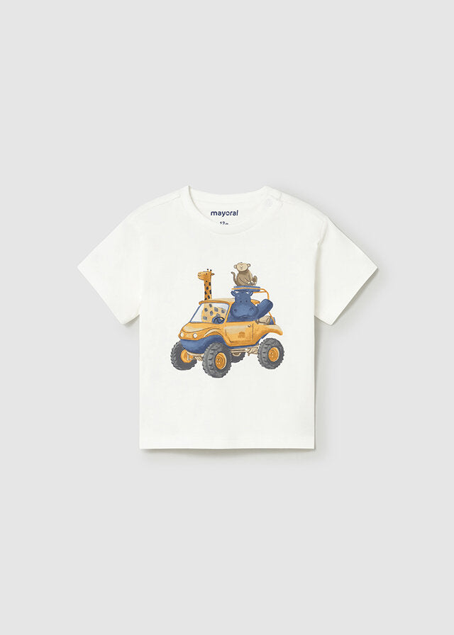 Mayoral T-shirt a manica corta macchinine bambino baby panna