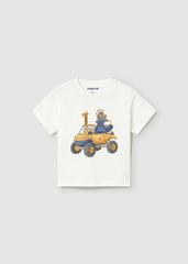 Mayoral T-shirt a manica corta macchinine bambino baby panna