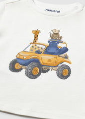 Mayoral T-shirt a manica corta macchinine bambino baby panna – vista 3