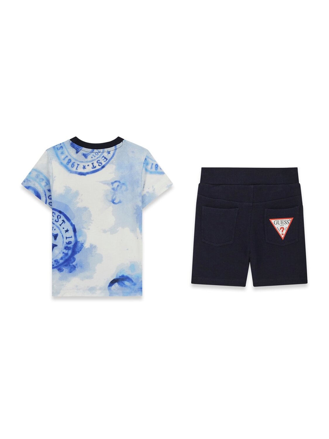 Guess Kids Set t-shirt a manica corta e shorts sportivi bambino blu hawaiian stamps – vista 2