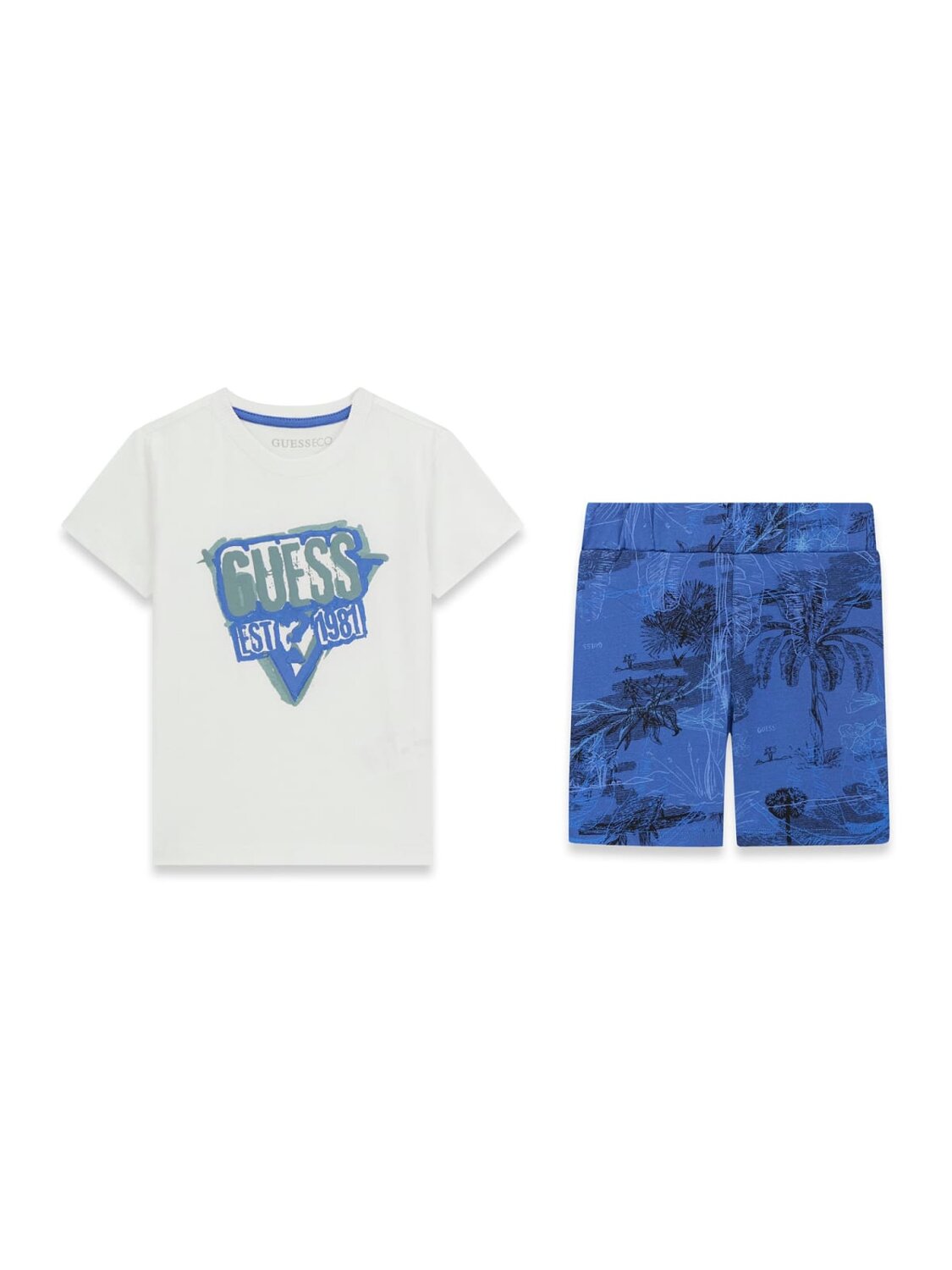 Guess Kids Set t-shirt a manica corta e shorts sportivi bambino bianco