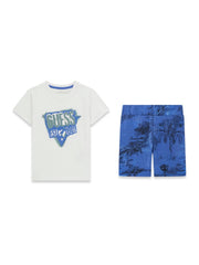 Guess Kids Set t-shirt a manica corta e shorts sportivi bambino bianco