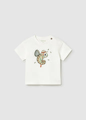 Mayoral T-shirt a manica corta applicazione bambino baby panna