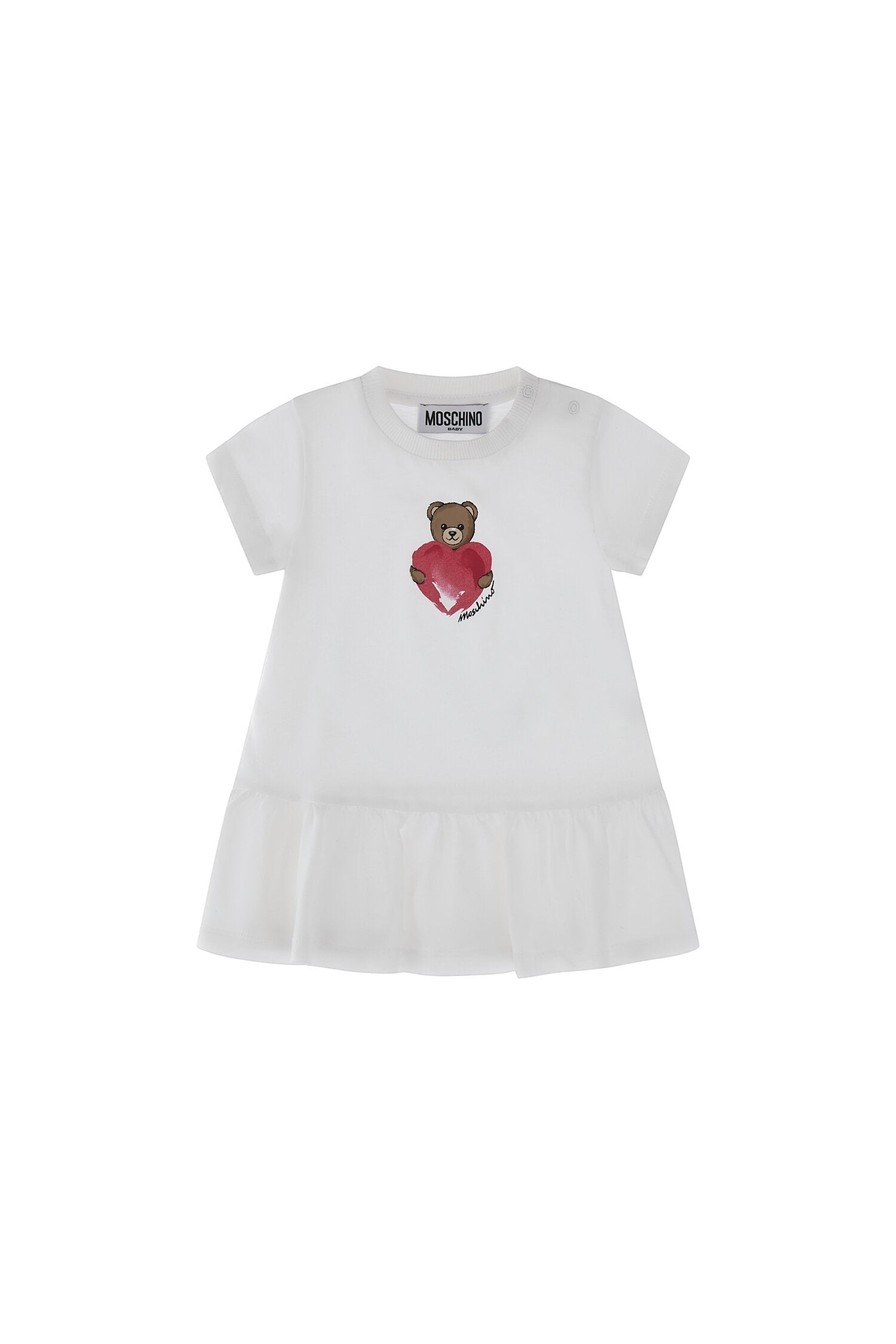 Abito bianco a maniche corte Scugnizzi 0-16 in cotone con stampa Teddy Bear e cuore rosso per bambina