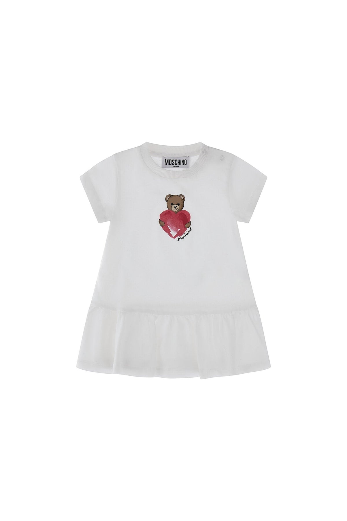 Abito bianco a maniche corte Scugnizzi 0-16 in cotone con stampa Teddy Bear e cuore rosso per bambina