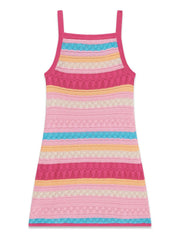 Abito estivo Scugnizzi 0-16 per bambina in maglia traforata a righe multicolore rosa, giallo e azzurro