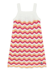 Abito estivo Scugnizzi 0-16 per bambina in maglia traforata con motivo a onde multicolore rosa, arancio e bianco.