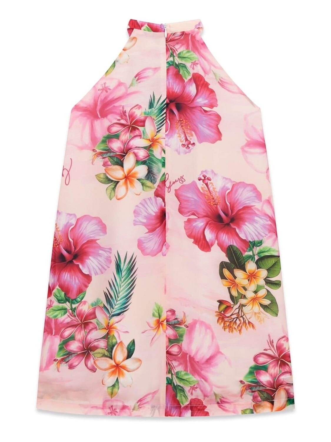 Abito elegante senza maniche Scugnizzi 0-16 GUESS rosa con stampa floreale tropicale e collo alto