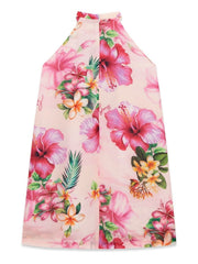 Abito elegante senza maniche Scugnizzi 0-16 GUESS rosa con stampa floreale tropicale e collo alto