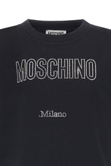 Abito corto nero Scugnizzi 0-16 in cotone con logo Moschino Milano decorato da strass luminosi sul petto