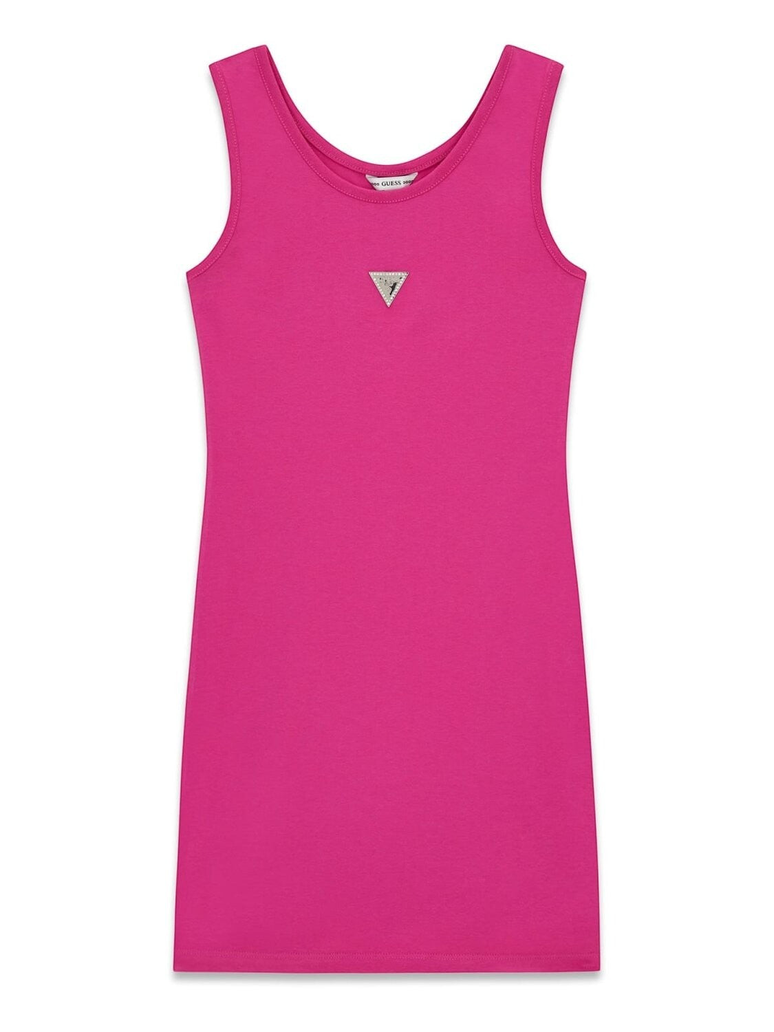 Abito smanicato Scugnizzi 0-16 fucsia per bambina con scollo rotondo e logo triangolare applicato sul petto