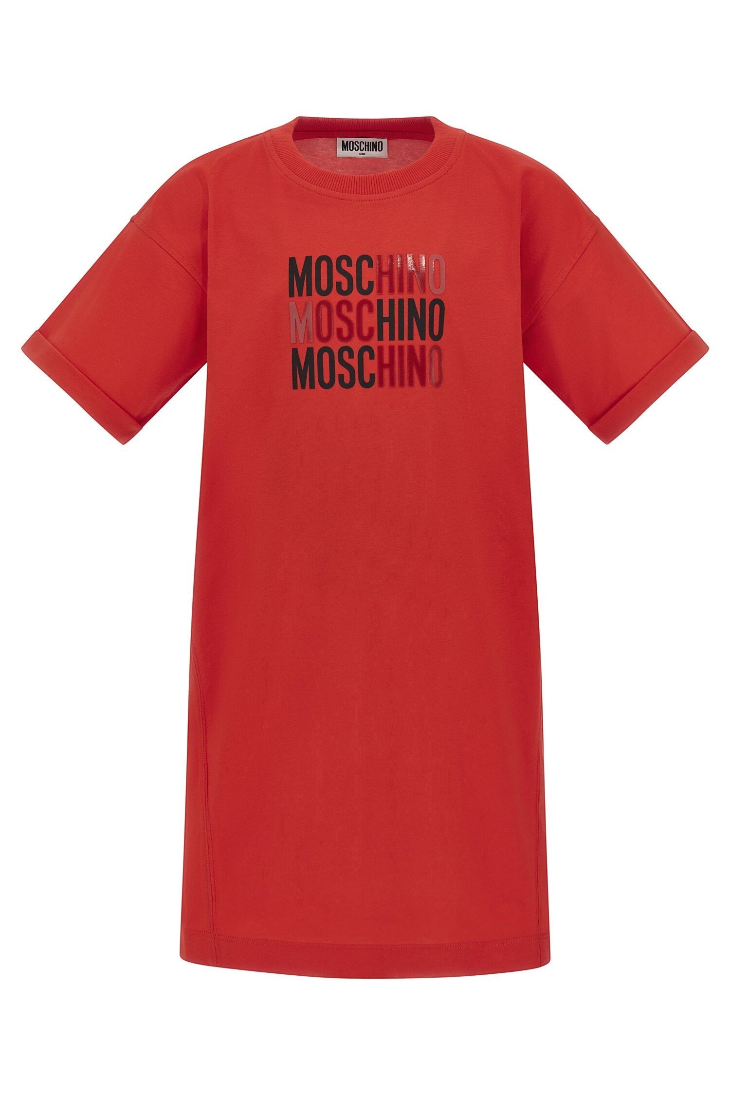 Abito T-shirt rosso Scugnizzi 0-16 in cotone con logo Moschino stampato a contrasto sul petto e maniche con risvolto