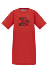 Abito T-shirt rosso Scugnizzi 0-16 in cotone con logo Moschino stampato a contrasto sul petto e maniche con risvolto