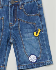 Pantaloncini Bermuda in denim Scugnizzi 0-16 con lavaggio medio, cuciture a contrasto, patch a J e logo Golf Club.
