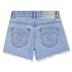 Pantaloncini in denim Billieblush per bambina con ricami a cuore rosa sulle tasche e fondo sfrangiato Scugnizzi 0-16