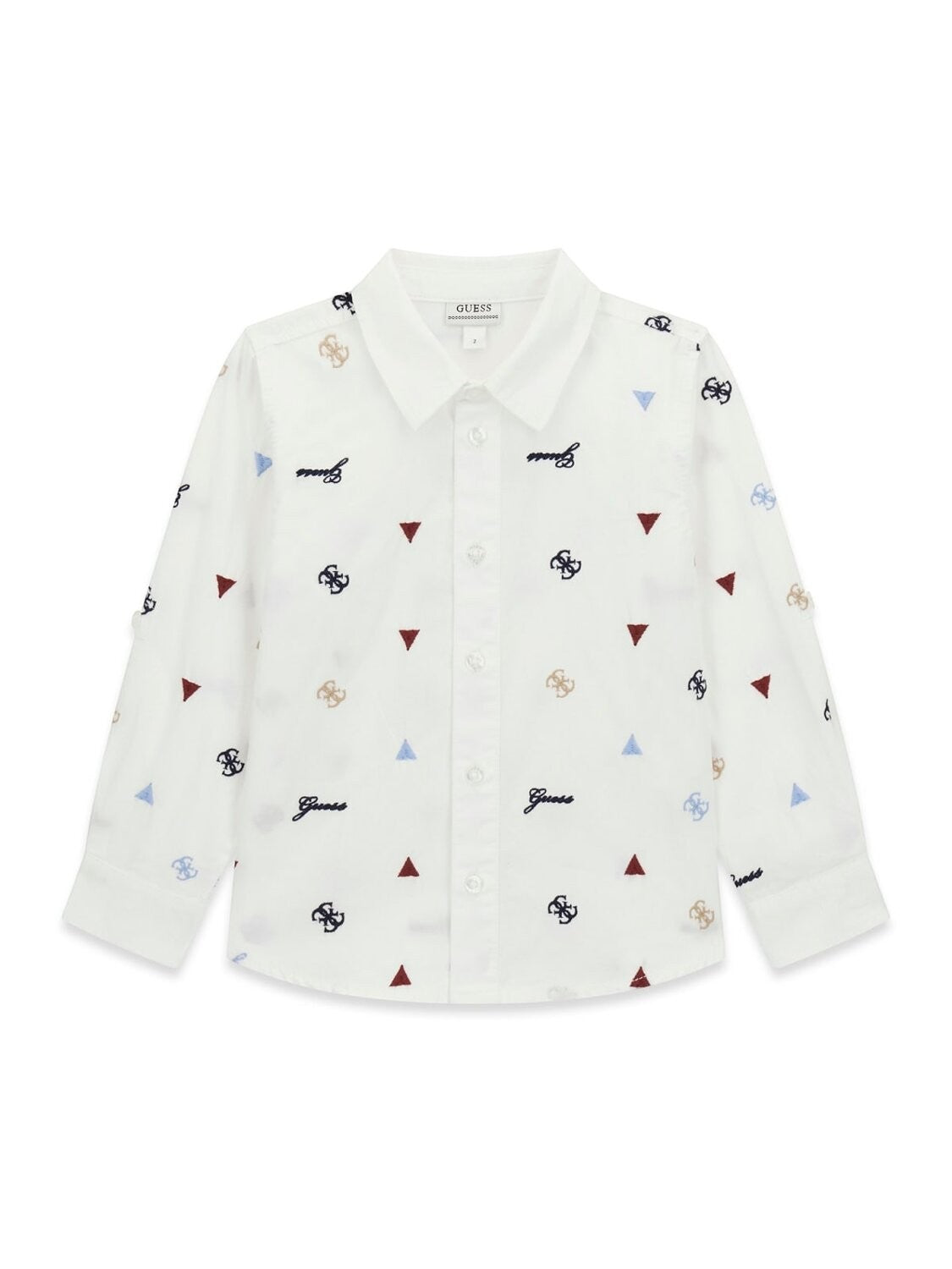 Camicia bianca a maniche lunghe Scugnizzi 0-16 GUESS con stampa logo e triangoli colorati per bambino