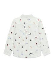 Camicia bianca a maniche lunghe Scugnizzi 0-16 GUESS con stampa all-over di loghi e triangoli colorati