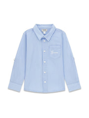 Camicia a righe celeste e bianca Scugnizzi 0-16 Guess con colletto classico, bottoni frontali e logo ricamato