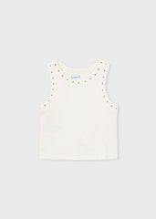 Canotta bambina Scugnizzi 0-16 in cotone bianco panna con borchie decorative lungo le spalline e il giromanica.