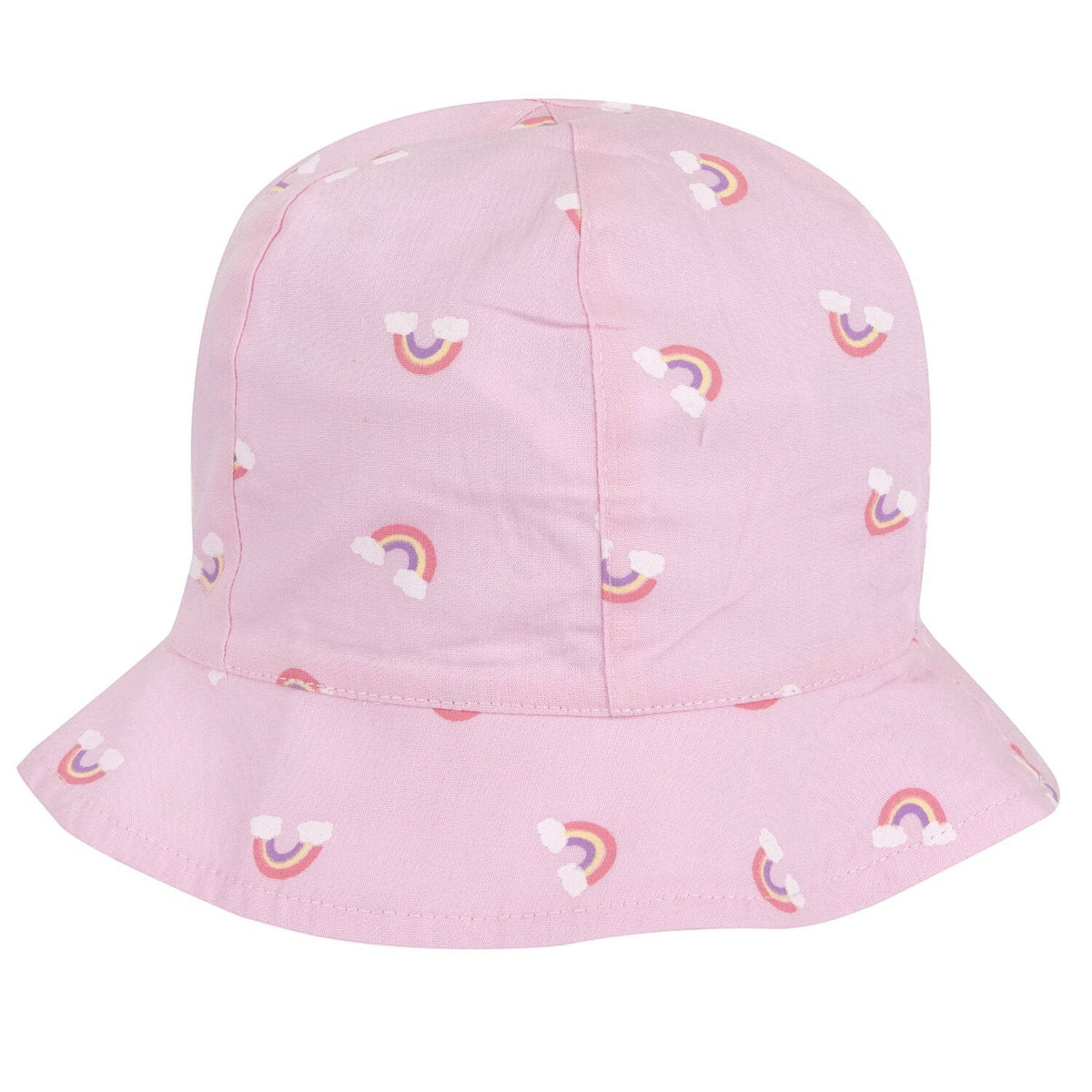Cappello a tesa larga Scugnizzi 0-16 in cotone rosa con fantasia di arcobaleni per bambina