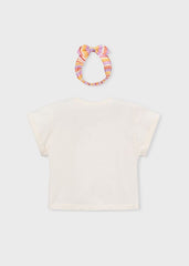 Completo Scugnizzi 0-16 con maglietta bianca in cotone e fascia per capelli a righe colorate per bambina