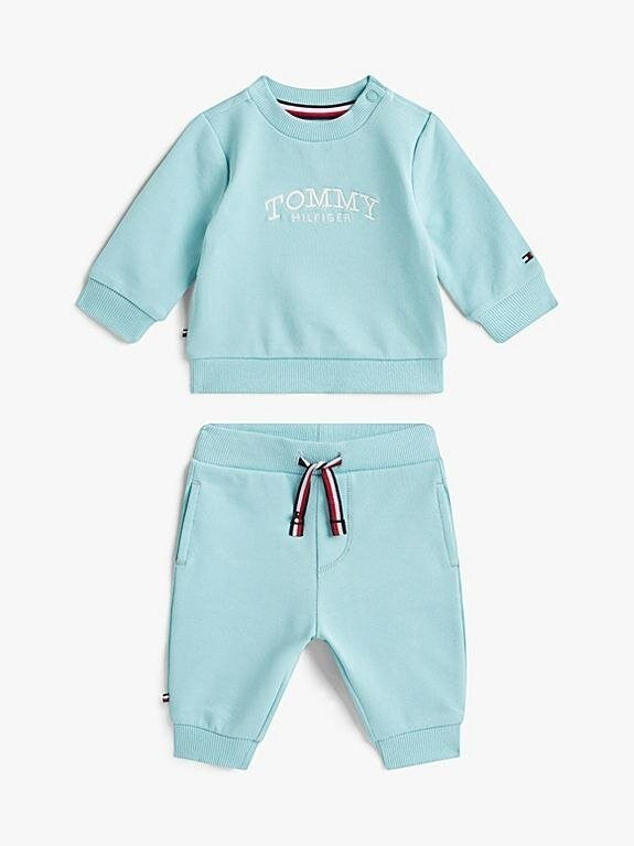 Completo tuta Scugnizzi 0-16 Tommy Hilfiger azzurro in cotone con felpa girocollo e pantaloni con coulisse
