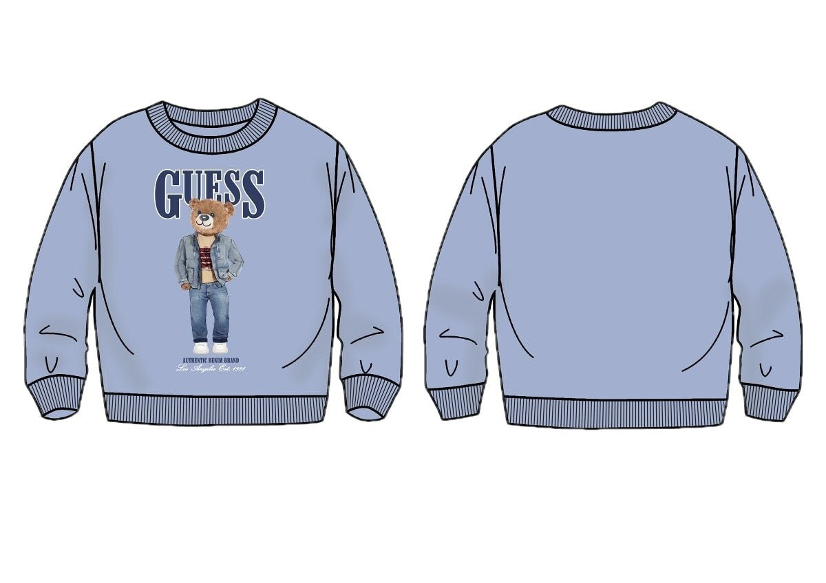 Felpa girocollo Scugnizzi 0-16 azzurro pastello con stampa grafica frontale di un orsetto in denim per bambini