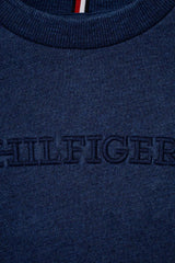 Felpa girocollo blu navy Scugnizzi 0-16 in cotone con logo Tommy Hilfiger ricamato tono su tono e dettaglio tricolore