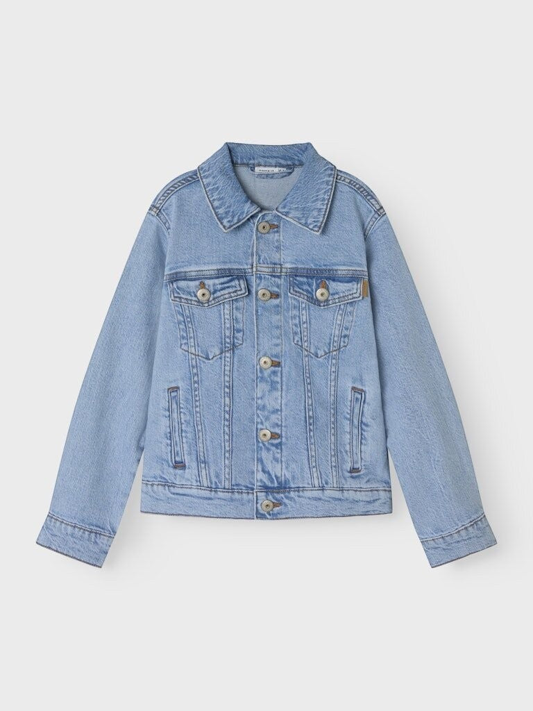Giacca in denim azzurro chiaro Name It per bambini con bottoni metallici e tasche sul petto, Scugnizzi 0-16