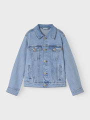 Giacca in denim azzurro chiaro Name It per bambini con bottoni metallici e tasche sul petto, Scugnizzi 0-16