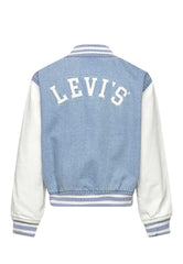 Giacca Varsity Scugnizzi 0-16 Levi's in denim azzurro e maniche bianche con logo sul retro e bordi a righe