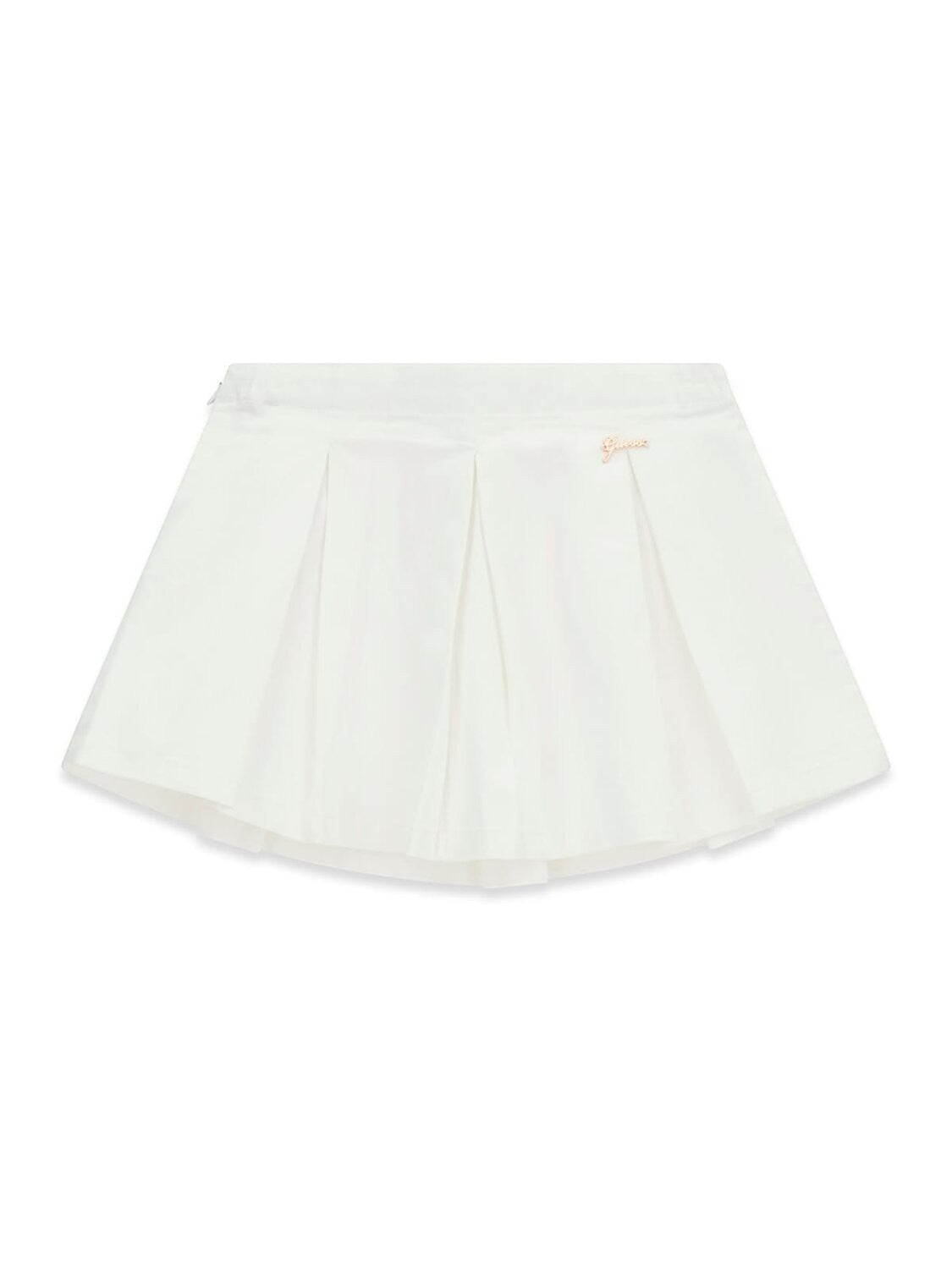 Gonna a pieghe bianca Scugnizzi 0-16 per bambina con dettaglio logo dorato, elegante e versatile.