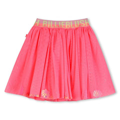 Gonna in tulle rosa fluo Scugnizzi 0-16 con glitter, stampe a conchiglia e fascia elastica logata Billieblush
