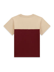 T-shirt a maniche corte Scugnizzi 0-16 Guess in cotone bicolore beige e bordeaux con design color-block sul retro