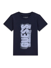 T-shirt a maniche corte Scugnizzi 0-16 GUESS in cotone blu scuro con stampa logo grafica frontale