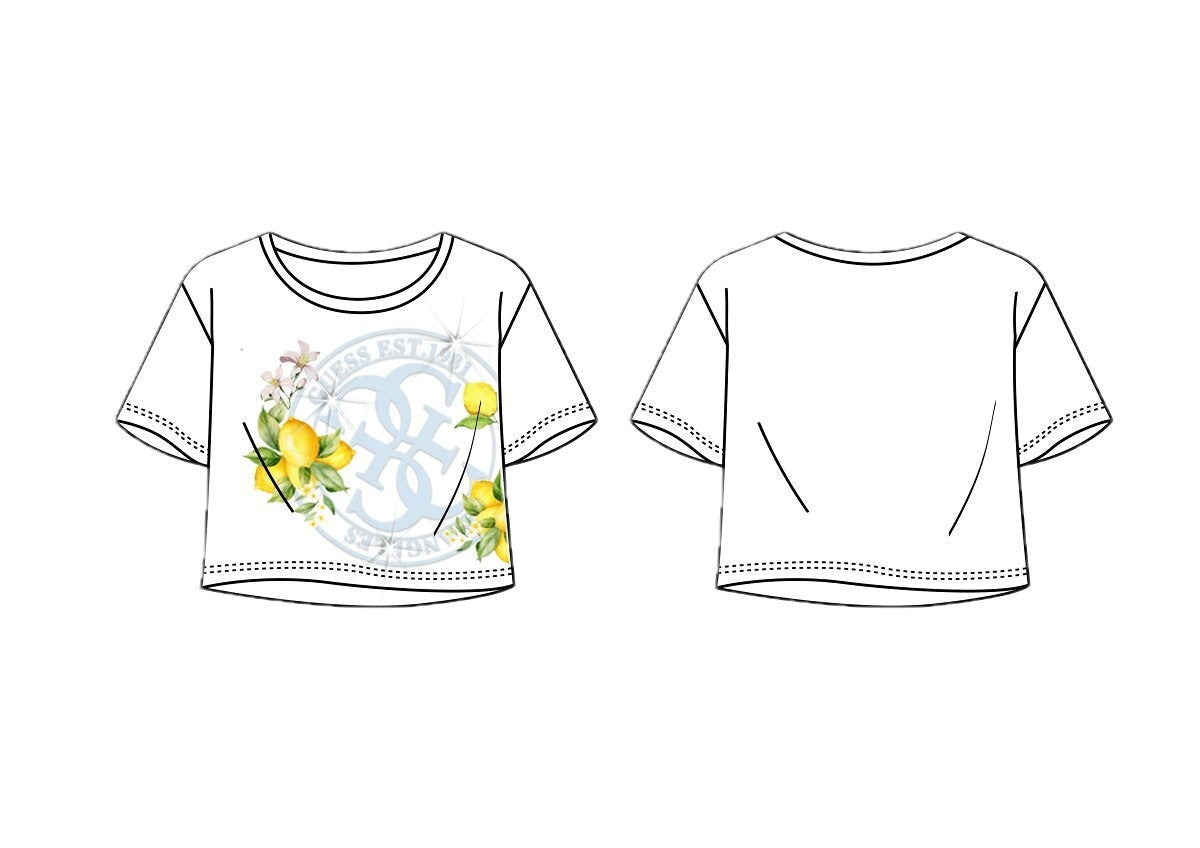 T-shirt a maniche corte Scugnizzi 0-16 GUESS in cotone con stampa frontale di limoni e logo floreale