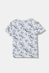 T-shirt a maniche corte Scugnizzi 0-16 GUESS in cotone bianco con stampa all-over a tema marittimo e barche a vela