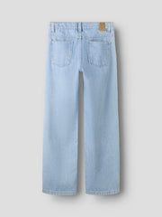 Pantaloni in denim a gamba larga Scugnizzi 0-16 color azzurro chiaro con tasche posteriori e vestibilità comoda